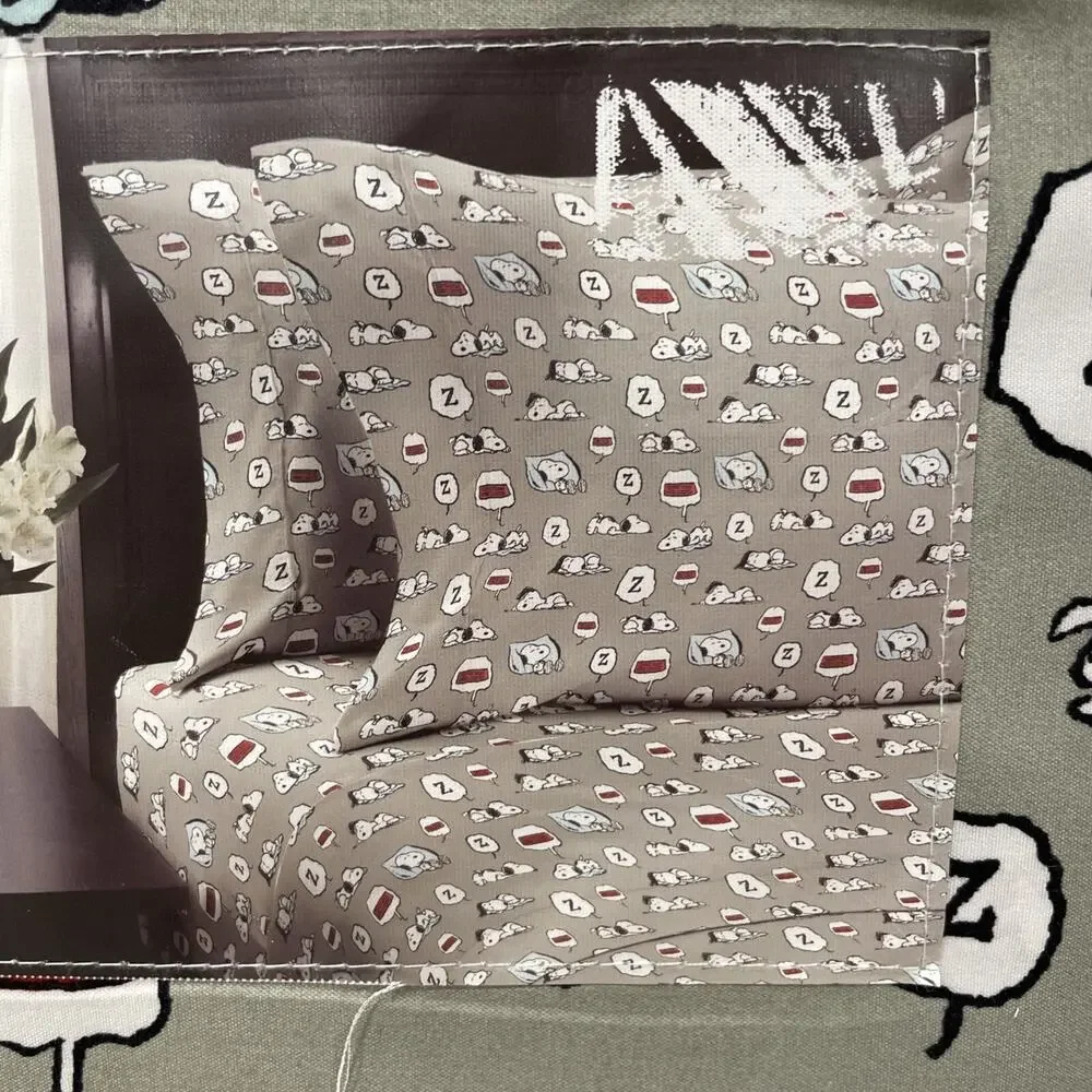 SLEEPY Snoopy TWIN Sheet Set Berkshire Sheets Snoopy Dreaming Gray / Green NEW